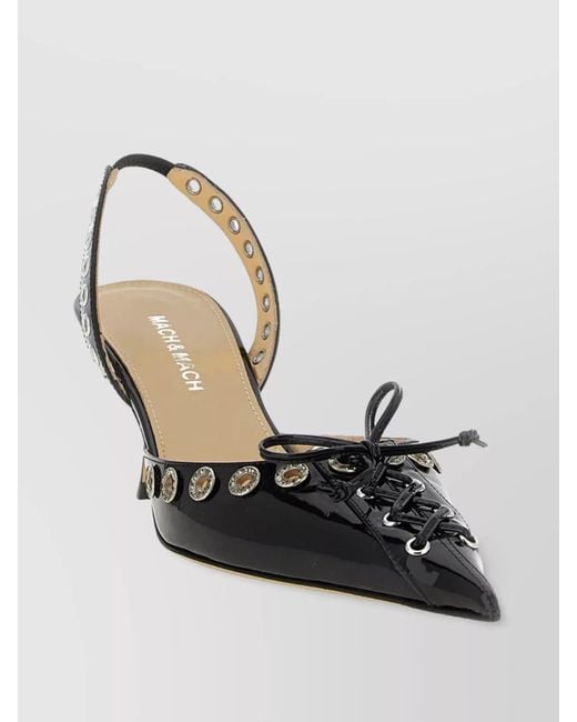 Mach & Mach Metallic Leather Crystal-Embellished Slingback Pumps