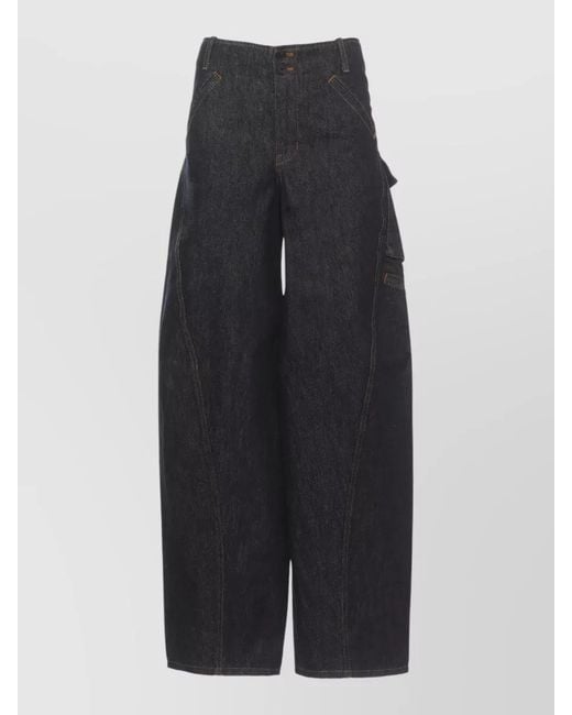 Self-Portrait Blue High Waist Wide Leg Cargo Denim Trousers