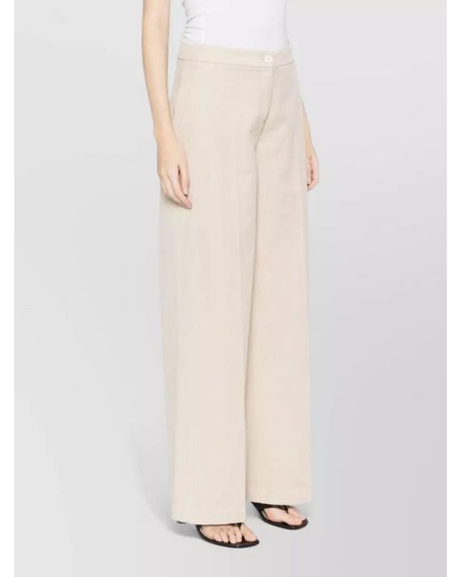 Via Masini 80 Natural Cotton Trousers Wide Leg Belt Loops