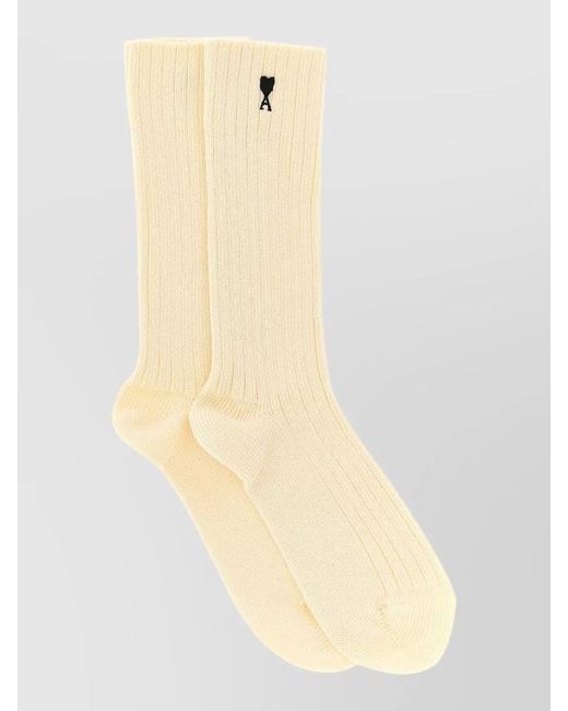 AMI Natural Ribbed Cotton Mid-Calf Socks