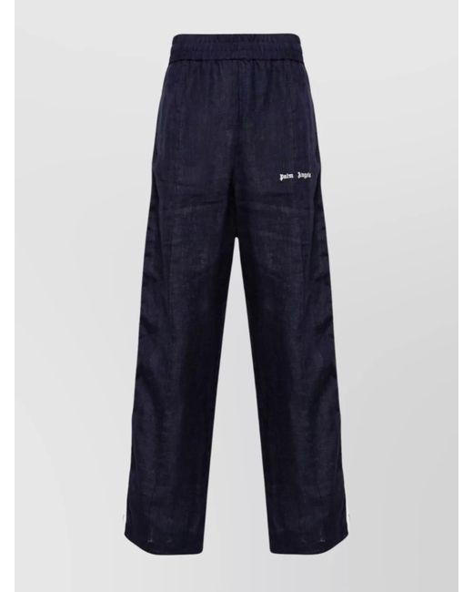 Palm Angels Blue Logo Track Pants Featuring Knitted Panels for men