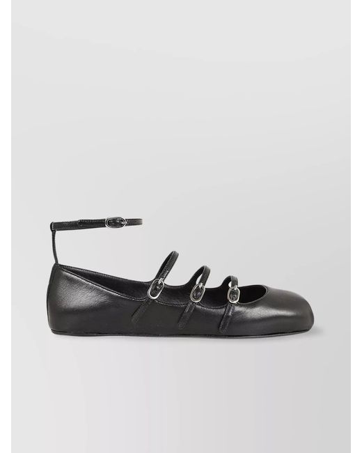 McQueen Black Leather Buckled Cage Ballerina Shoes