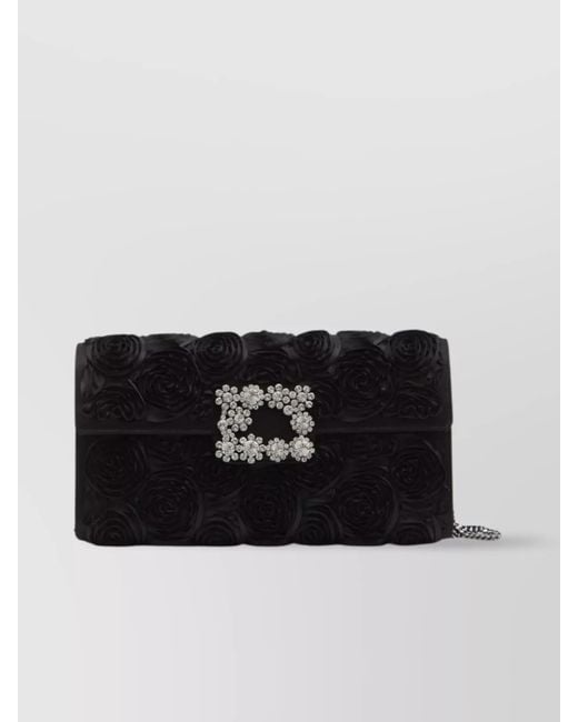 Roger Vivier Black Flower Appliqué Chain Strap Clutch Bag