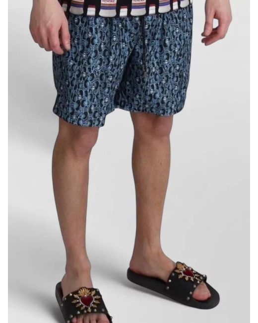 Dolce & Gabbana Blue Printed Swim Shorts for men
