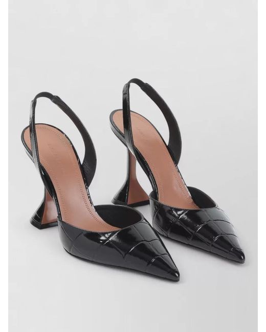 AMINA MUADDI Black Leather Crocodile-Effect Slingback Mules