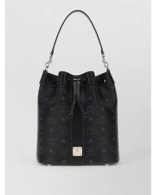 MCM Black Dessau Bucket Bag Printed Canvas Strap