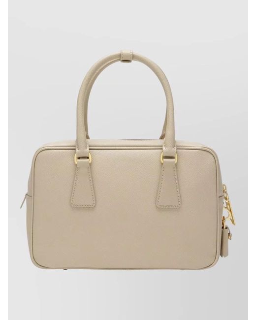 Prada Natural Structured Top Handle Tote Hardware