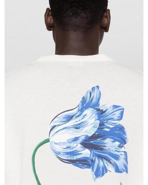 KENZO White Crew Neck Long Sleeves Floral Print Shirt for men