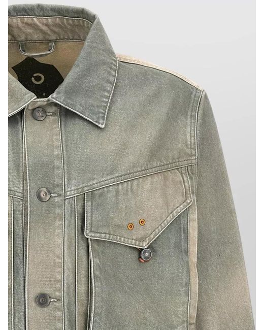 Objects IV Life Gray Denim Jacket Chest Pockets Long Sleeves Collar for men