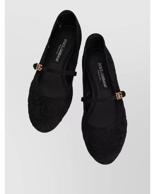 Dolce & Gabbana Black Taormina Lace Mary Jane Ballet Flats