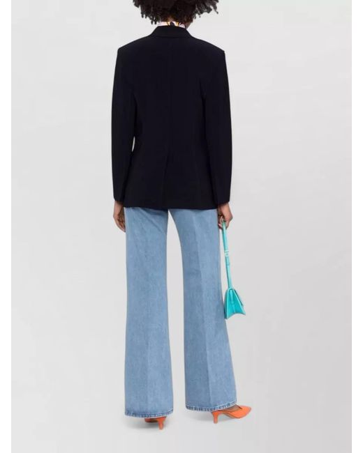 Norma Kamali Blue Single Breasted Tailored Jacket Peak Lapels