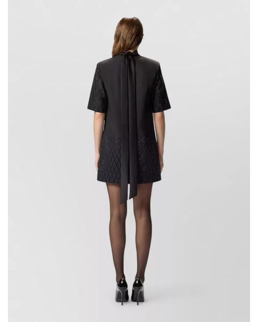 Pinko Black Dress V Neck Short Sleeves Scarf Detail