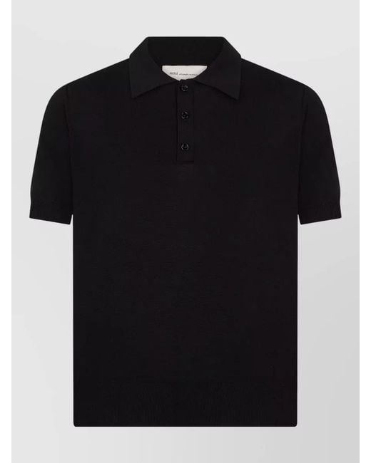 AMI Black Wool Short-Sleeve Polo Shirt for men
