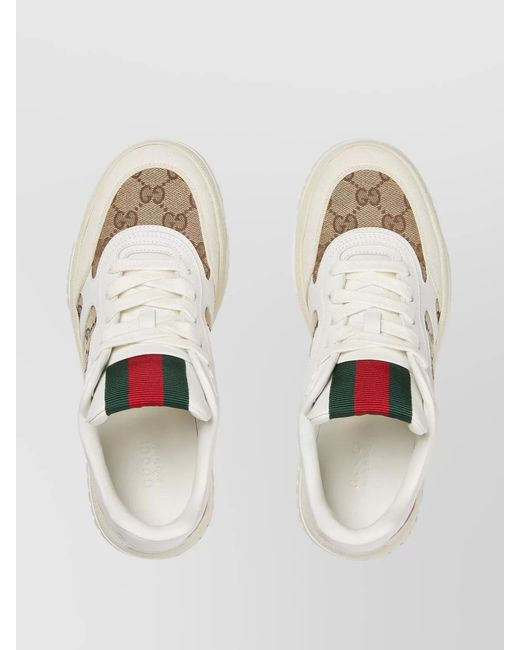 Gucci White Leather And Gg Supreme Fabric Low-Top Sneakers