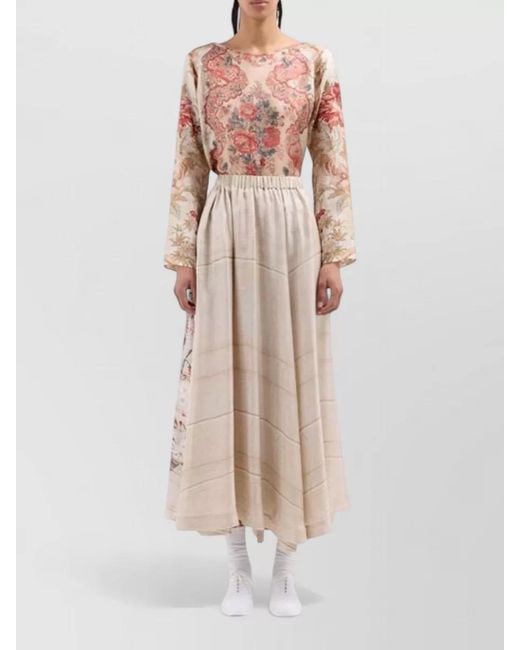 Pierre Louis Mascia Natural Silk Skirt Floral Pattern Maxi Length