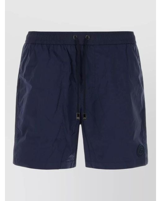 Giorgio Armani Blue Stretch Nylon Swim Shorts Back Pocket for men
