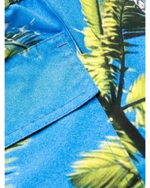 BLUE SKY INN Blue Palm Tree Print Swim Trunks Multicolour for men