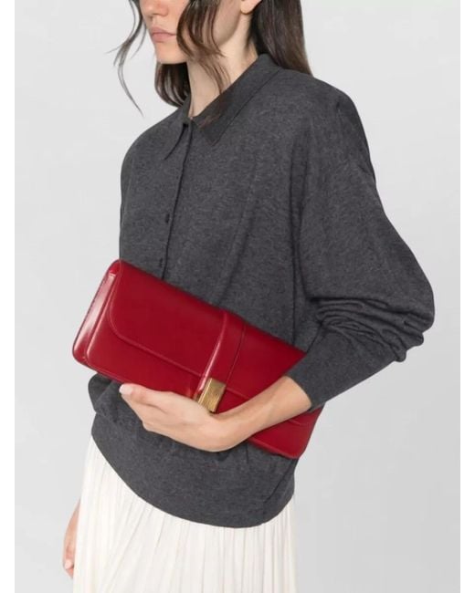Frankie Shop Gray Wool Blend Polo Shirt Cropped Long Sleeves