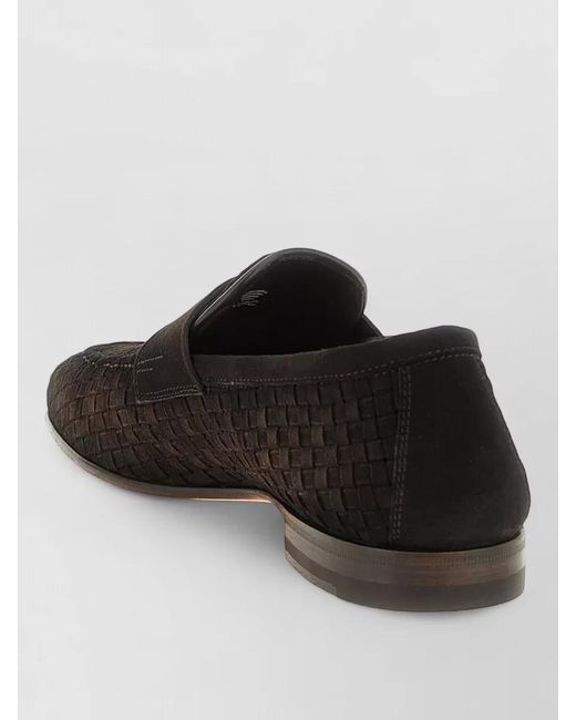 Santoni Black Carlo Loafers Round Toe Suede Weave for men
