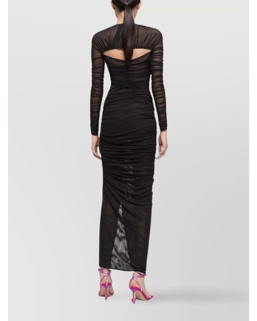 AZ FACTORY Black Ruched High-Rise Side-Slit Ankle-Length Skirt