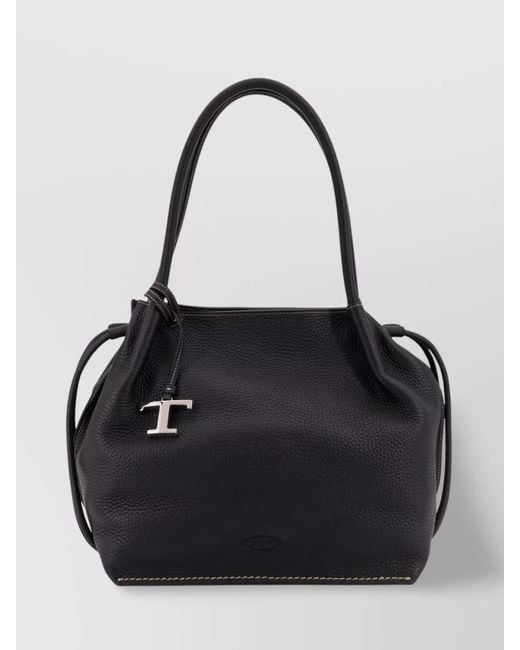 Tod's Black Leather Drawstring Shoulder Bag
