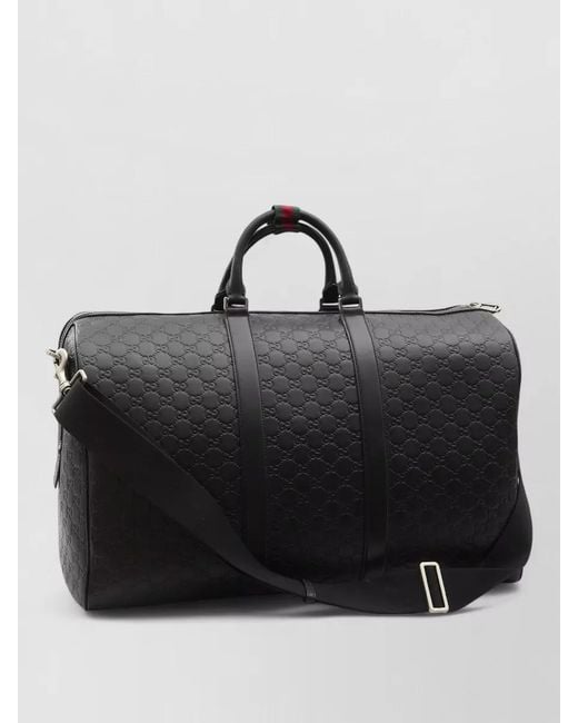 Gucci Black Gg Emblem Large Leather Duffle Bag