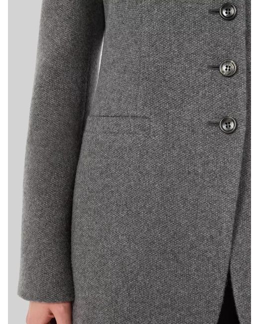 Max Mara Gray Cashmere Crew-Neck Long-Sleeve Single-Breasted Jacket