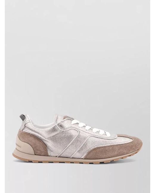 Brunello Cucinelli Pink Leather Suede Sneakers Rubber Sole Pull Tab