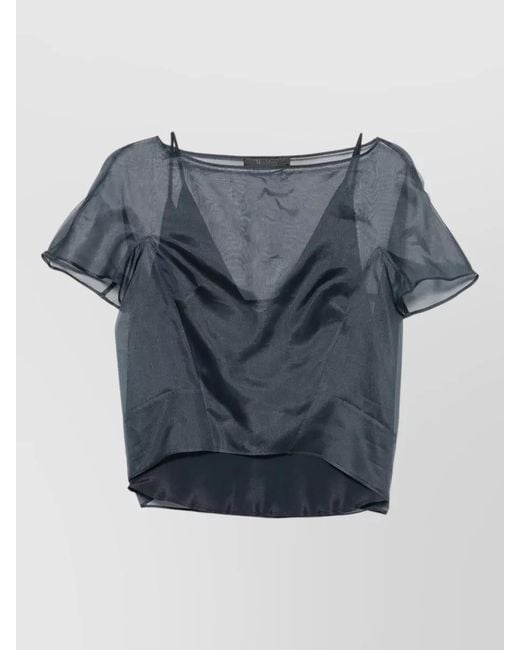 Max Mara Blue Silk Boat Neck Kimono Sleeve Blouse