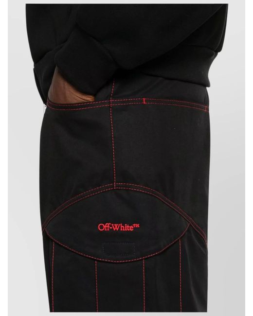 Off-White c/o Virgil Abloh Black Cotton Contrast Stitching Mid-Rise Straight-Leg Cargo Trousers for men