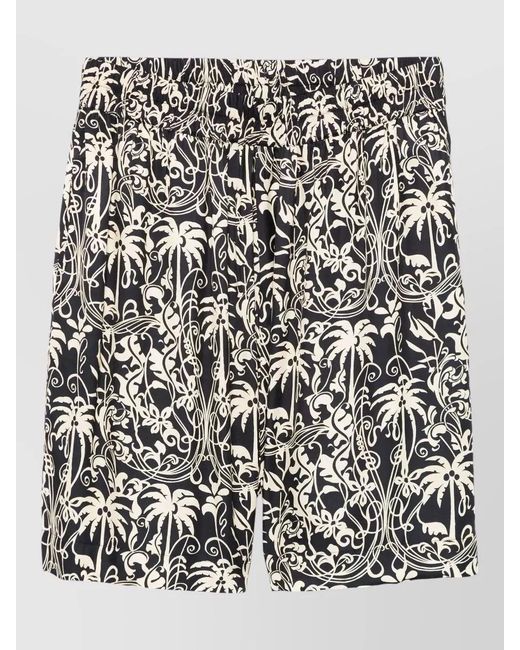 Laneus Black Beach Bermuda Shorts Floral Pattern Pockets for men