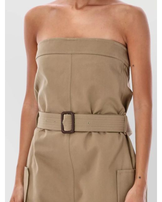 Saint Laurent Natural Cotton Strapless Belted Straight-Leg Jumpsuit