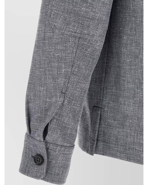 Zegna Gray Linen Blend Long-Sleeve Shirt Jacket for men