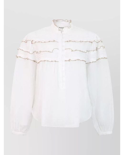 Isabel Marant White Blouse Featuring Flounces And Long Sleeves
