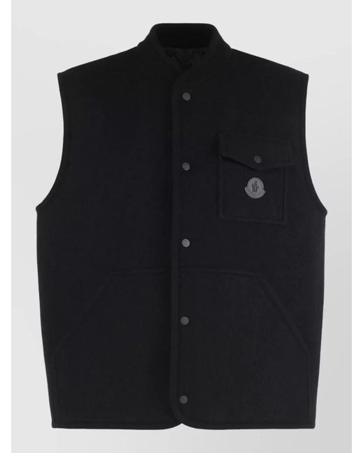 Moncler Black Wool Gilet Stand Collar for men