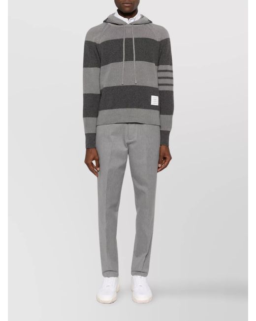 Thom Browne Gray Cashmere Striped Ribbed-Knit Hoodie for men