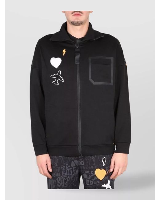 Boss Black High Neck Zip Cotton Sweatshirt for men
