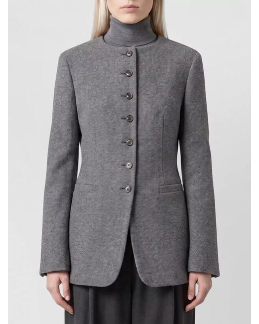 Max Mara Gray Cashmere Crew-Neck Long-Sleeve Single-Breasted Jacket