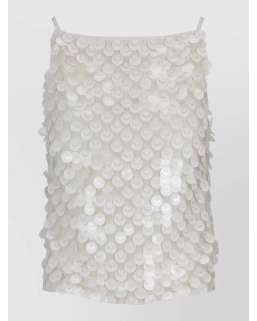 P.A.R.O.S.H. White Sleeveless Sequin Top Adjustable Straps