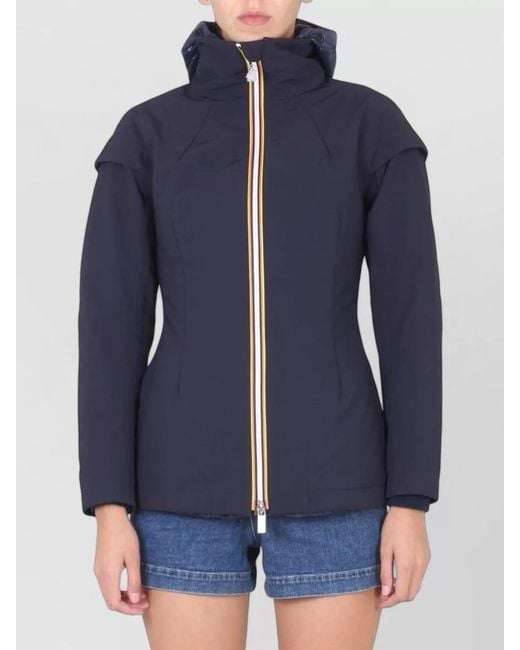 K-Way Blue Hooded Quilted Jacket Long Sleeves Drawstring