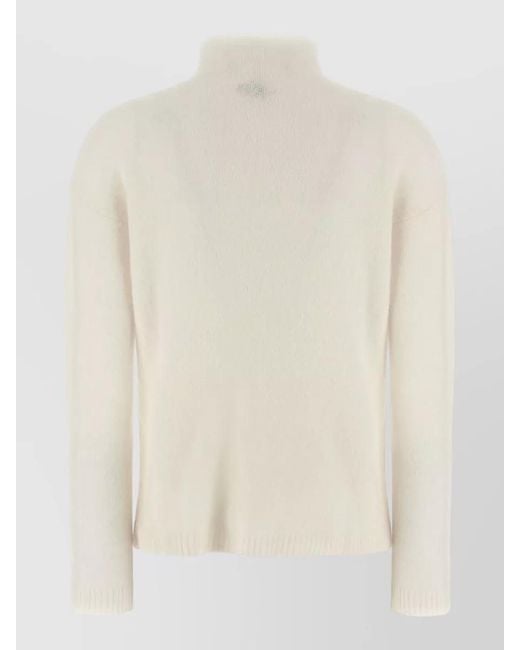 Max Mara White Orlaya Cashmere Knit Mock Neck Sweater