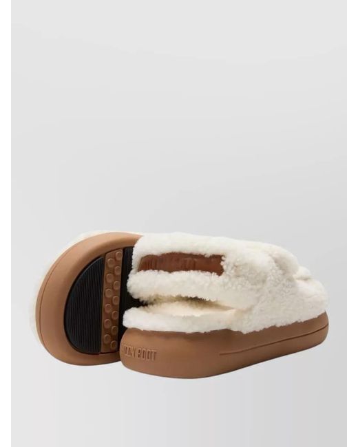 Moon Boot White Shearling Platform Slippers