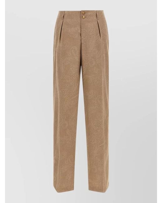 Etro Natural Tailored High Waist Paisley Jacquard Trousers