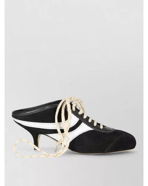 Dries Van Noten Black Leather Lace-Up Heeled Mules