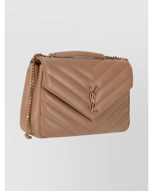 Saint Laurent Natural Loulou Large Leather Shoulder Bag