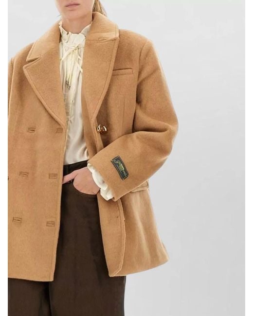 Ganni Brown Wool Blend Coat Double Breasted Buttons