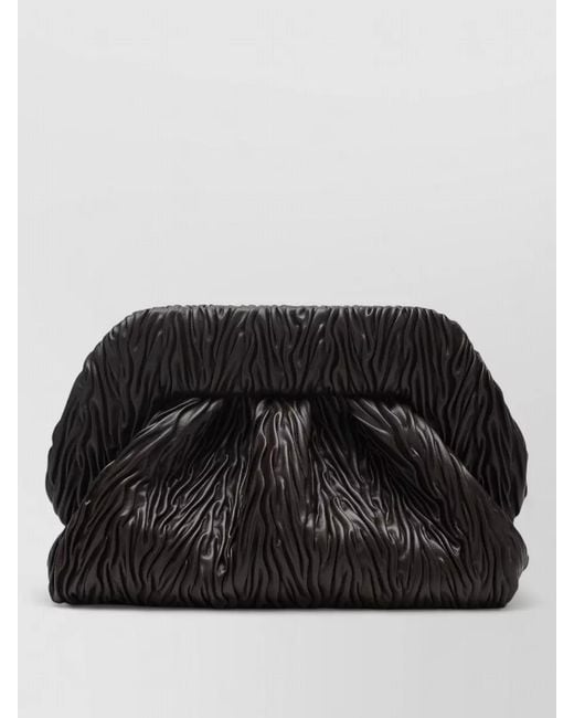 THEMOIRÈ Black Ruched Clutch Bag Textured Surface