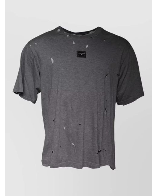 Dolce & Gabbana Gray Logo Crew Neck Ripped Cotton T Shirt for men