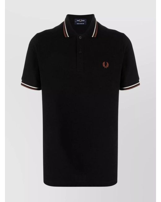 Fred Perry Black Striped Cotton Polo Shirt for men