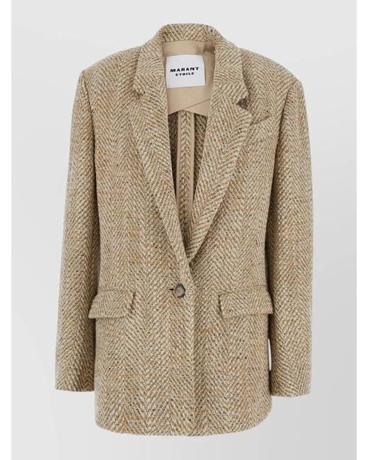 Isabel Marant Natural Single Breasted Wool Herringbone Coat